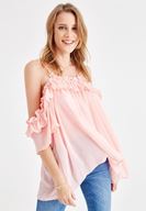 Women Pink Emroidered and Pearl Strappy Blouse