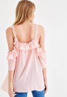 Women Pink Emroidered and Pearl Strappy Blouse