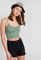 Bayan Yeşil Dokulu Crop Bluz