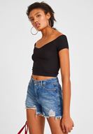 Bayan Siyah V Yaka Crop Top