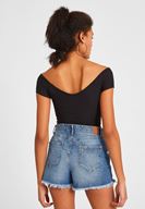 Bayan Siyah V Yaka Crop Top