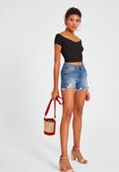 Bayan Siyah V Yaka Crop Top