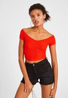 Bayan Kırmızı V Yaka Crop Top