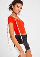 Bayan Kırmızı V Yaka Crop Top
