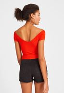 Bayan Kırmızı V Yaka Crop Top