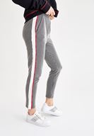 Bayan Siyah/Beyaz Yanları Şerit Detaylı Çizgili Jogger