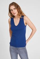 Women Navy Lyocell V Neck Blouse