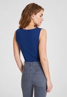 Women Navy Lyocell V Neck Blouse