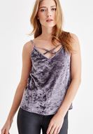 Women Purple Velvet Blouse with Pipe Detail