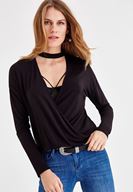 Women Black Blouse with Choker Details