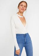 Women Cream Blouse with Choker Details