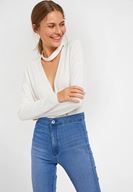 Women Cream Blouse with Choker Details