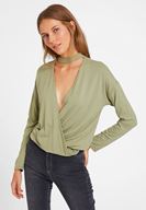 Women Green Blouse with Choker Details