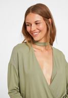 Women Green Blouse with Choker Details