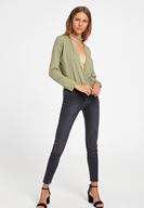 Women Green Blouse with Choker Details