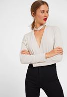 Women Grey Blouse with Choker Details