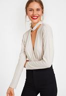 Women Grey Blouse with Choker Details