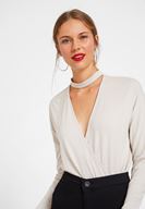 Women Grey Blouse with Choker Details