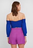Bayan Lacivert Düşük Omuz Crop Bluz