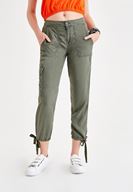 Women Green Cargo Pants with Binding Details