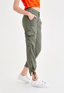Women Green Cargo Pants with Binding Details