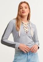 Bayan Gri Lace up Crop Sweatshirt