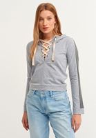 Bayan Gri Lace up Crop Sweatshirt