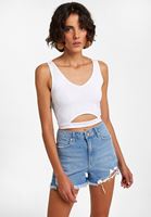 Women White Crop Top with Back Detail