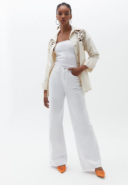 Straplez Crop Top ve Wide-Leg Pantolon Kombini