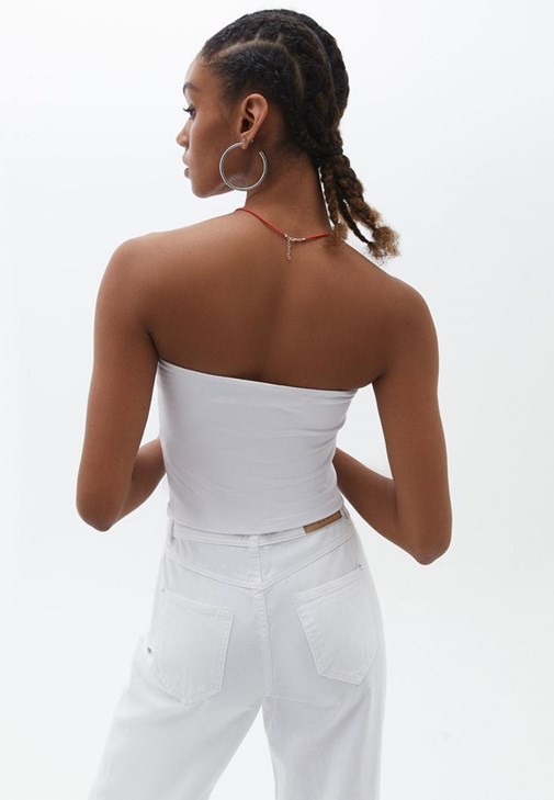 Straplez Crop Top ve Wide-Leg Pantolon Kombini