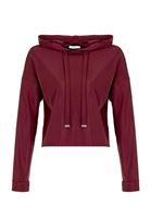 Bayan Bordo Uzun Kollu Crop Sweatshirt