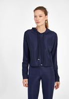 Bayan Lacivert Uzun Kollu Crop Sweatshirt