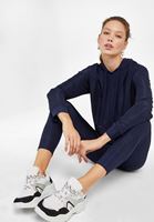 Bayan Lacivert Uzun Kollu Crop Sweatshirt