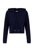 Bayan Lacivert Uzun Kollu Crop Sweatshirt