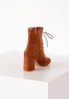Women Brown Mid Heel Lace-up Boots
