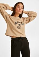 Bayan Bej Kol Detaylı Sweatshirt