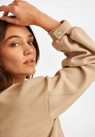 Bayan Bej Kol Detaylı Sweatshirt