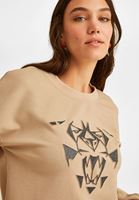 Bayan Bej Kol Detaylı Sweatshirt