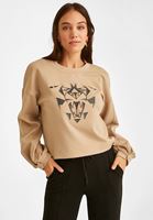 Bayan Bej Kol Detaylı Sweatshirt