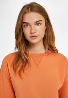 Bayan Turuncu Sıfır Yaka Uzun Kollu Sweatshirt