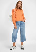 Bayan Turuncu Sıfır Yaka Uzun Kollu Sweatshirt