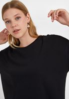 Bayan Siyah Sıfır Yaka Oversize Tişört