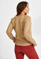 Bayan Bej V Yaka Baskılı Sweatshirt