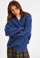 Bayan Lacivert Oversize Triko Hırka