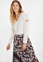 Bayan Krem Cut-Out Detaylı V Yaka Bluz