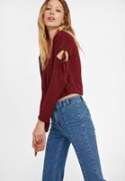 Bayan Bordo Cut-Out Detaylı V Yaka Bluz