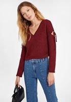 Bayan Bordo Cut-Out Detaylı V Yaka Bluz
