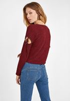 Bayan Bordo Cut-Out Detaylı V Yaka Bluz