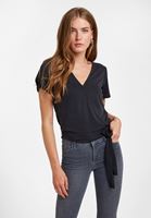 Women Black Crossover T-Shirt with Tie Detail