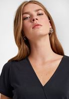 Women Black Crossover T-Shirt with Tie Detail